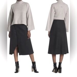 Club Monaco Wool NWT Midi Wrap Skirt Black‎ 10 A Line Quiet Luxury Minimalist